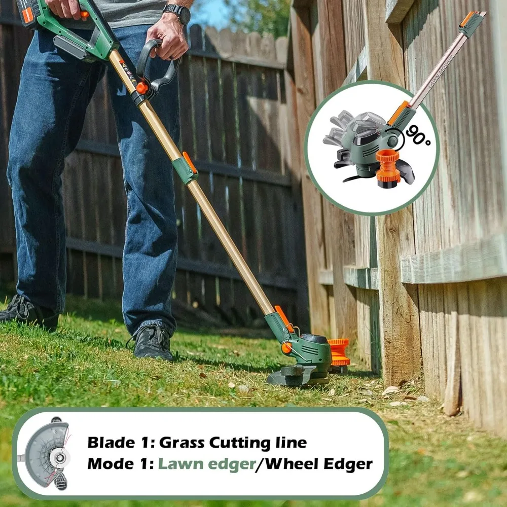 String Trimmer Cordless, (21V 2x6.0A Battery & Charger) with 3 X Saw Blades, 4 X Metal Blades, 30x Grass Cutting Line