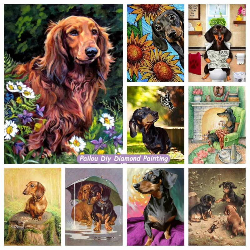 

Cute Long Hair Dachshund Dog Diamond Painting Kits Full Drills Wiener Puppy Animal Mosaic Cross Stitch Handcraft Home Decor