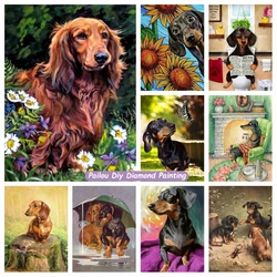 Cute Long Hair Dachshund Dog Diamond Painting Kits Full Drills Wiener Puppy Animal Mosaic Cross Stitch Handcraft Home Decor