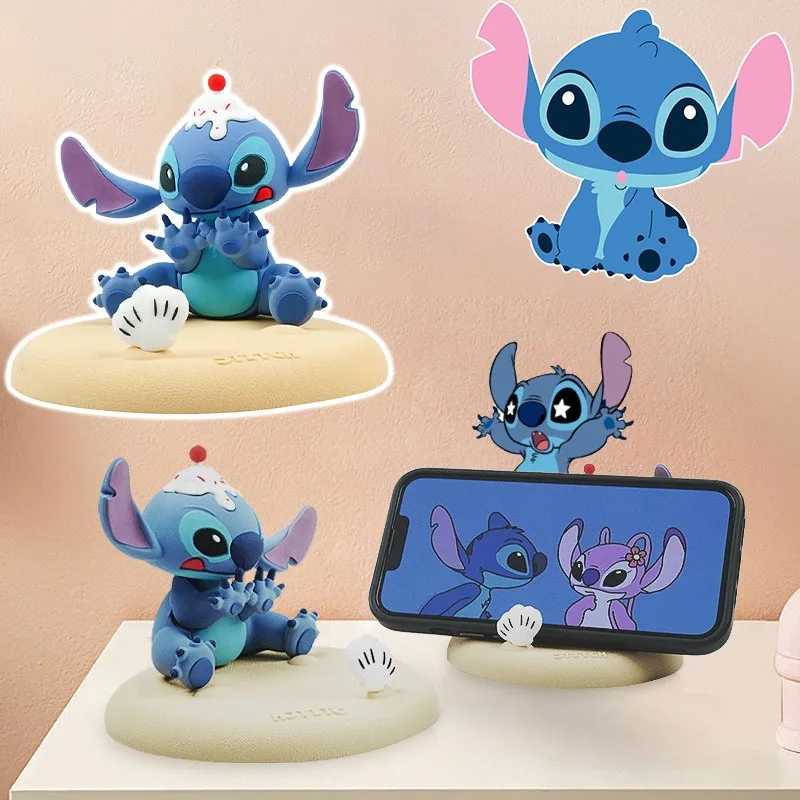 

Disney Stitch Anime Figures Phone Holder Kawaii Desktop Ornaments Cartoon Watching TV Phone Support Cute Doll Desktop Decoration