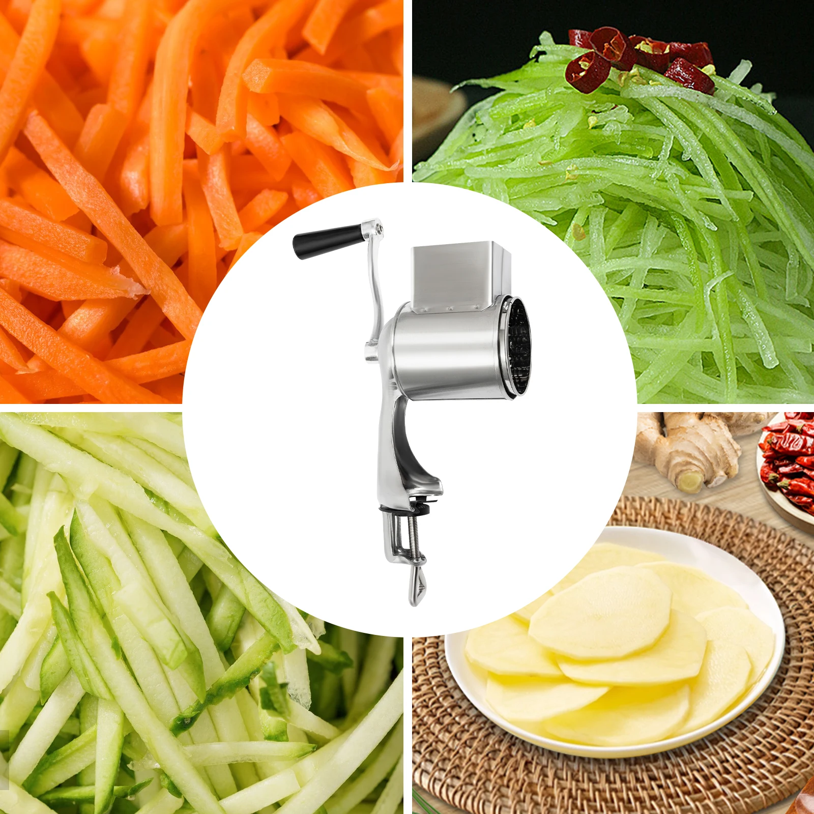 

Manual Stainless Steel Rotary Grater, Multi-Purpose Kitchen Grater Tool, Durable Easy-to-Use for Cheese Vegetables & Nuts