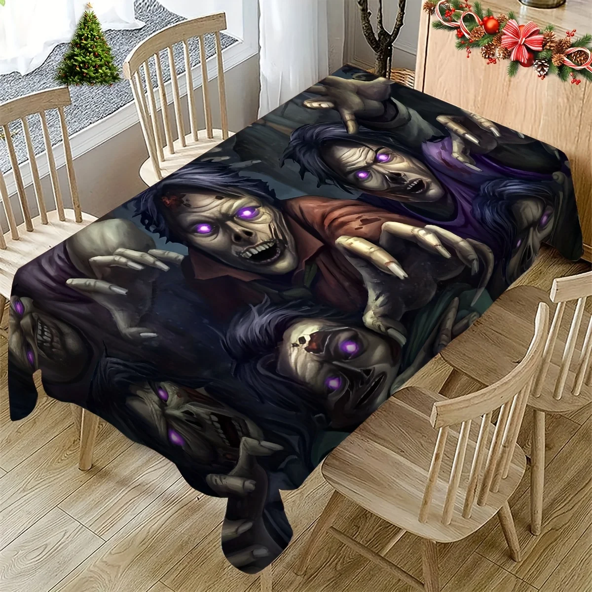 JIT-1pc Halloween tablecloth, featuring purple glowing eye-like zombie table decoration table matzyc