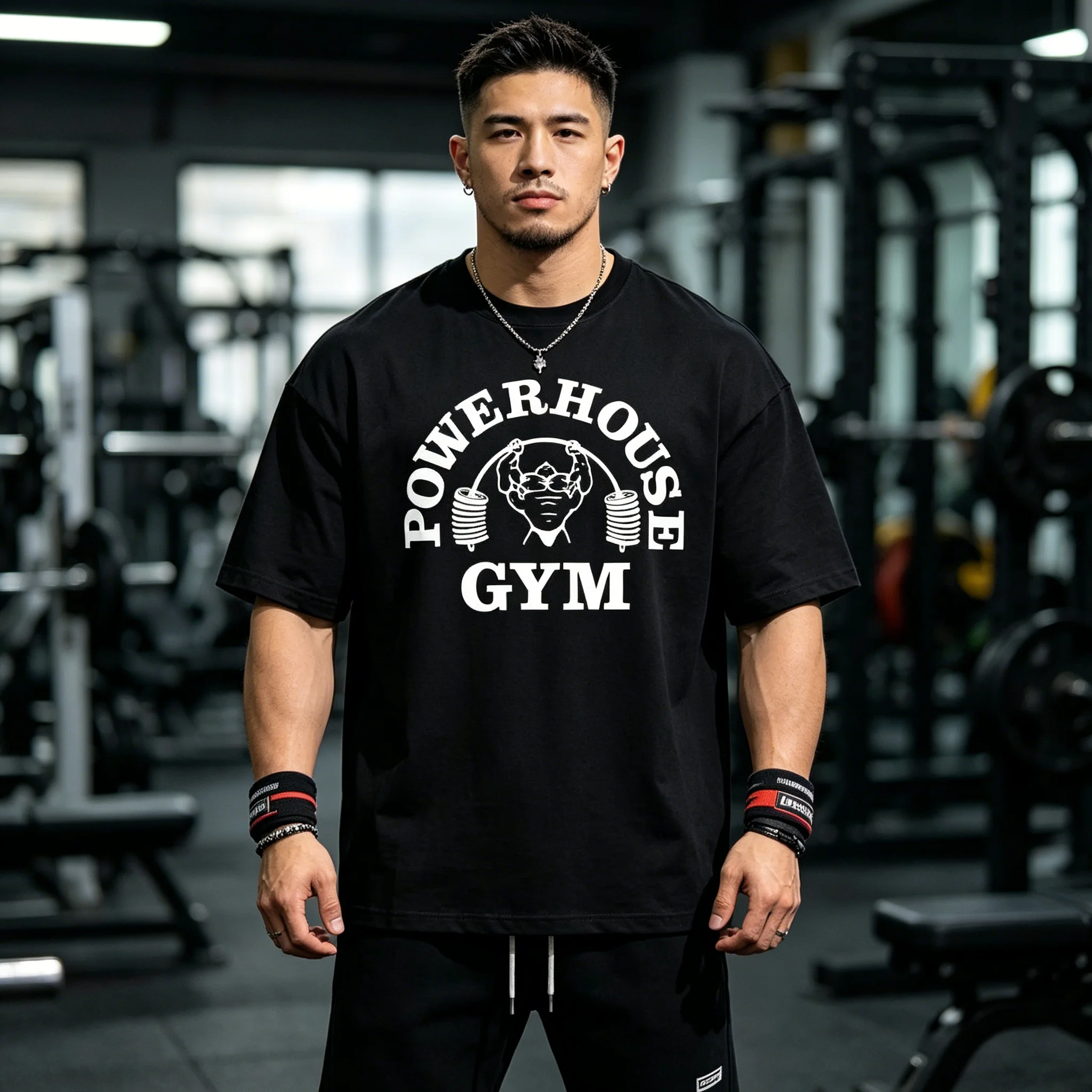 Men Fitness Barbell Graphic Print T Shirt Summer Short Sleeve Loose Fit Breathable Casual Gym Workout Sports Graphic Tee