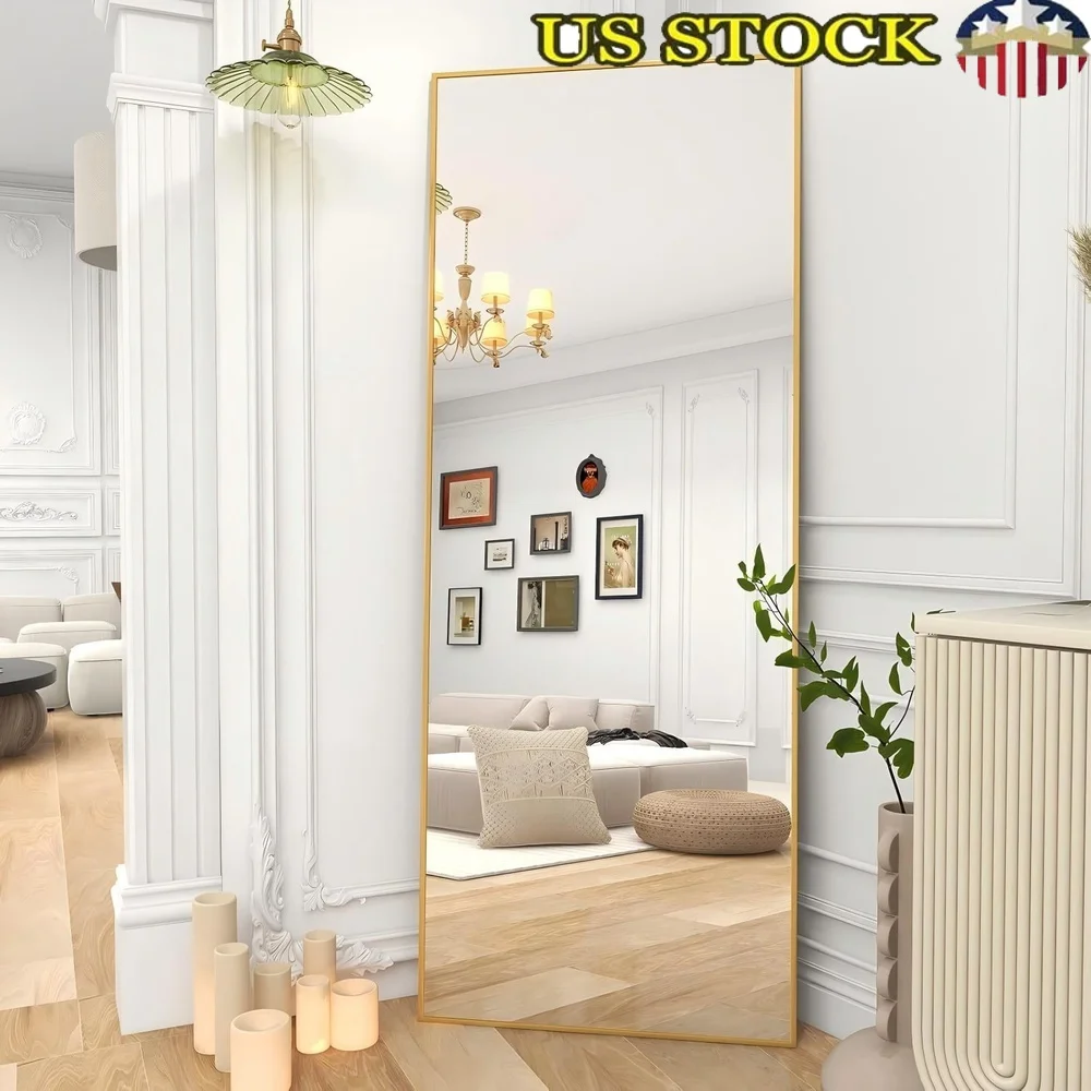 

58 Inch Full Length Mirror Aluminum Frame Shatter Resistant Vertical Horizontal Mounting Modern Rectangular Design Home Decor