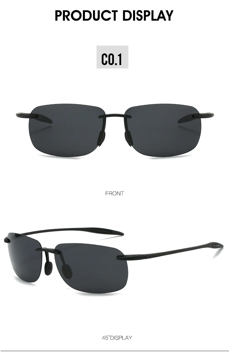 Neue ultraleichte, rahmenlose, farbenfrohe polarisierte Sonnenbrille für Männer und Frauen aus TR90-Material, geeignet für Freizeit und Urlaub, UV400. – Detail 9