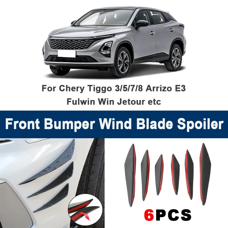 

6pcs Car Front Bumper Lip Side Splitter Fins Wind blade Spoiler - For Chery Tiggo 3/5/7/8 Arrizo E3 Fulwin Win Jetour etc