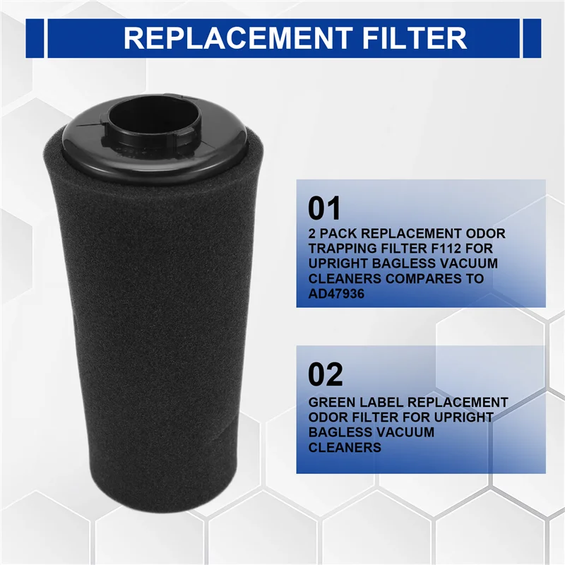 -A90P 2 Pack Replacement Odor Trapping Filter F112 For Dirt Devil Upright Bagless Vacuum Cleaners Compares To AD47936