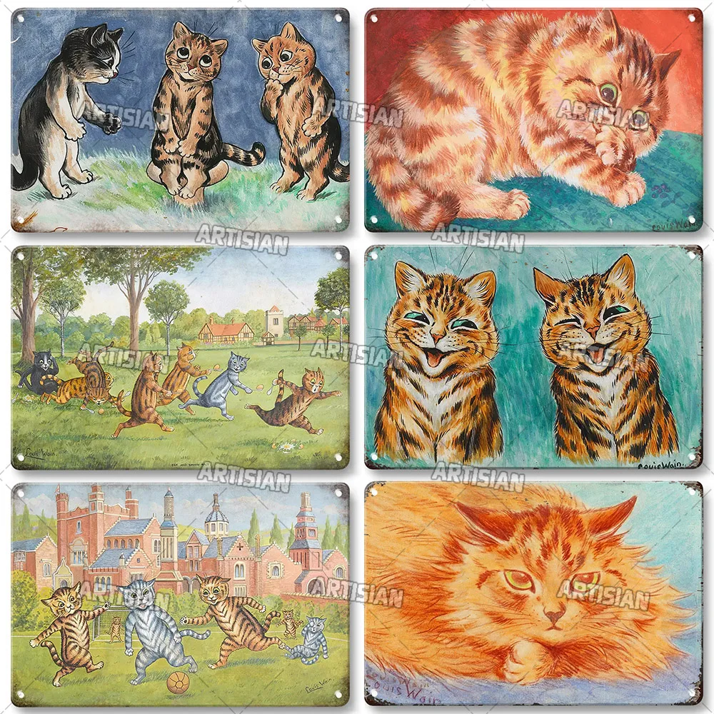 ARTISIAN Rusty Louis William Wain Painting Decorative Plate Cat Metal Poster Rusty Metal Plaque Bar Club Wall Decor Metal Signs