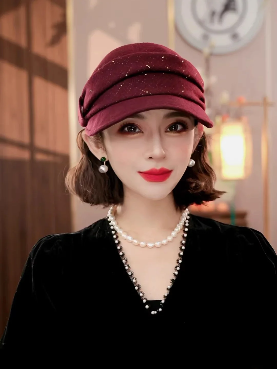 厚手で暖かいレトロな小香風乗馬帽、ダックビルハット、多用途秋冬用pt089、カジュアルで調節可能な丸型トップ