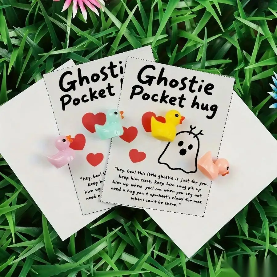 1/5/10/20/50/100pcs  Lucky Duck Pocket Hugs - Fantasy Theme Resin Charms with Inspirational Messages, Assorted Colors, Includes