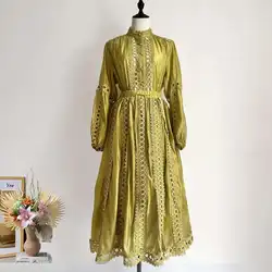 Luxury 2 Piece Sets Women Skirts Suts Autumn Summer Embroidery Crochet Hollow Out Loose Long Sleeve Shirts Top Maxi Skirt Outfit