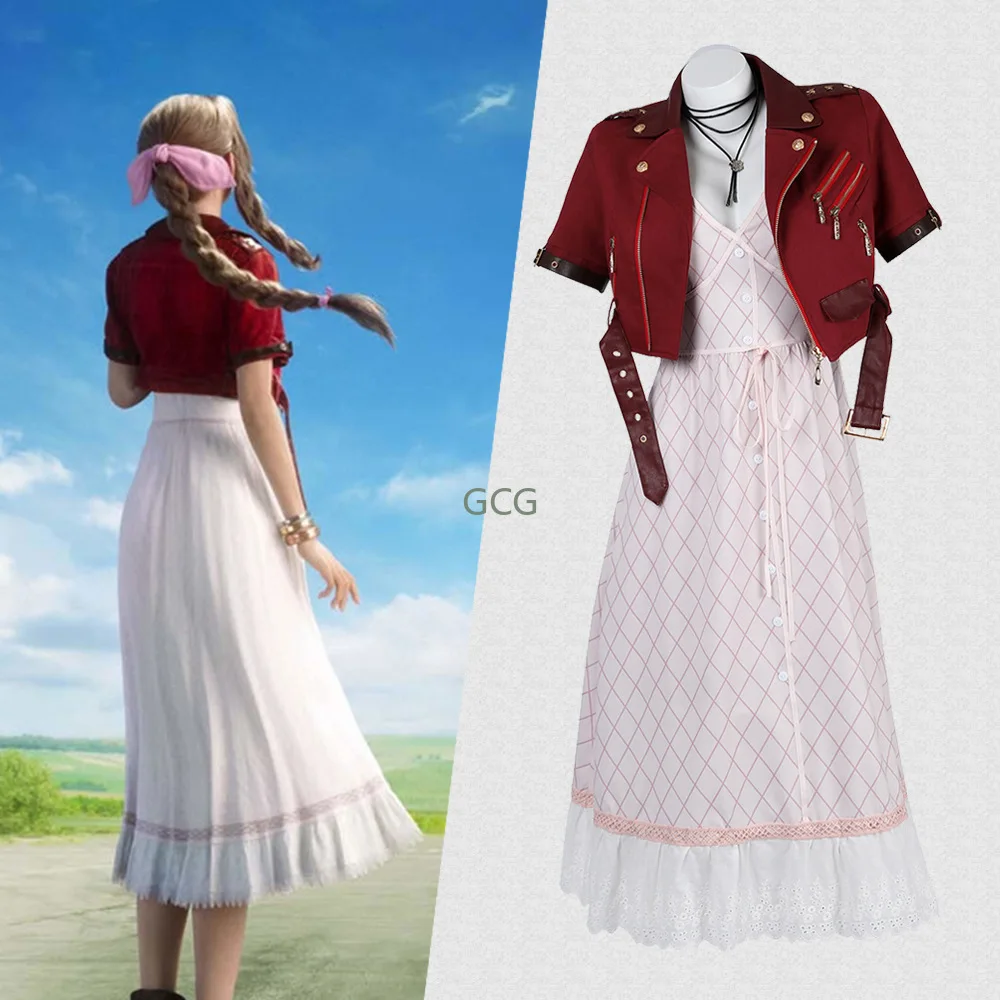 

Aerith Gainsborough FF7 Final Fantasy Cosplay Set Women's Mesh Skirt Costume Same clothing as the game Halloween Stage clothing