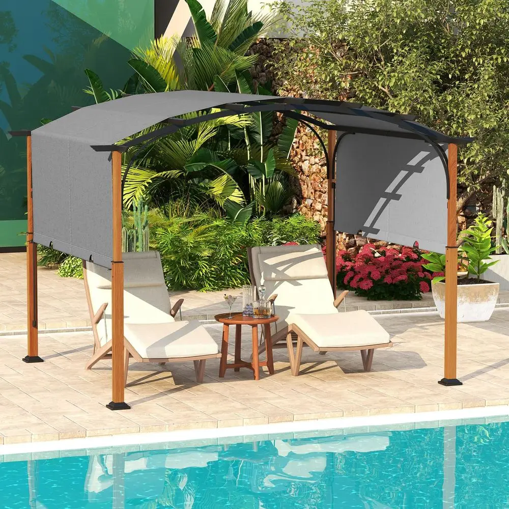 

10x12Ft Pergola, Arched,with Retractable Sun Shade Canopy, Extra Large Patio Shelter Pavilion, Outdoor Pergola for Deck, Porch,