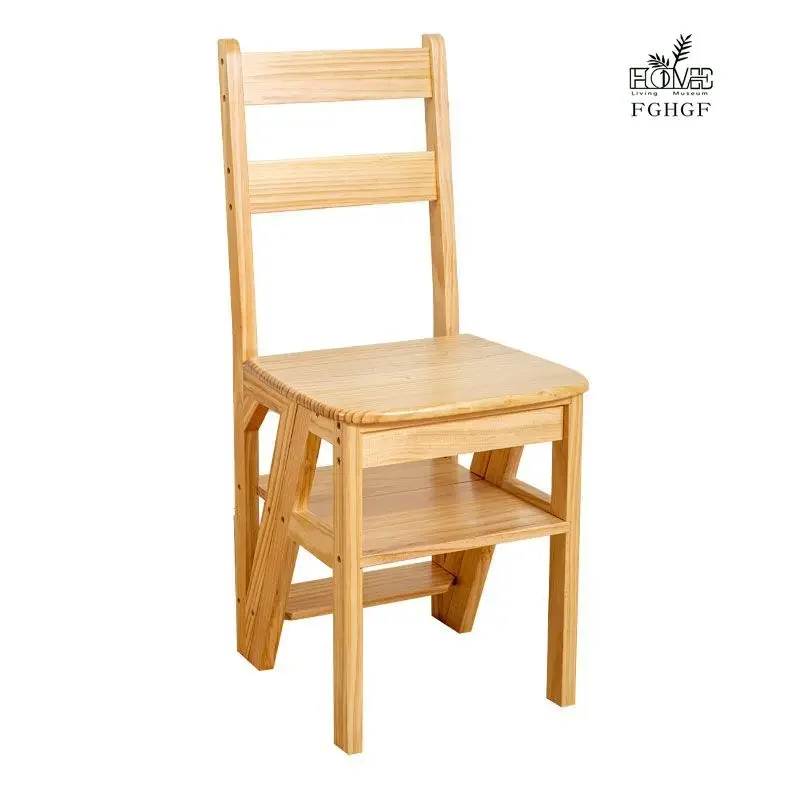 Solid wood ladder household folding ladder chair stool dual-purpose chair indoor multifunctional herringbone ladder