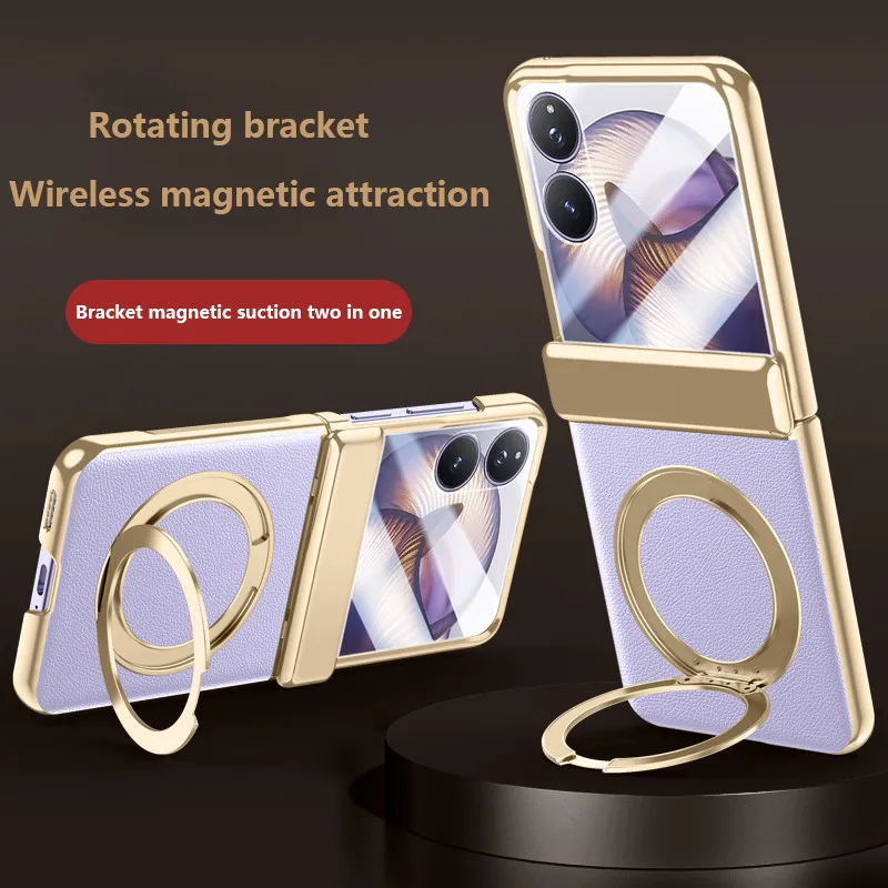 

360 ° Чехол с вращающимся кронштейном для Xiaomi Mix Flip 2 Flip2 5G, кожаная подставка с кольцом, магнитная защитная задняя крышка с закаленной пленкой