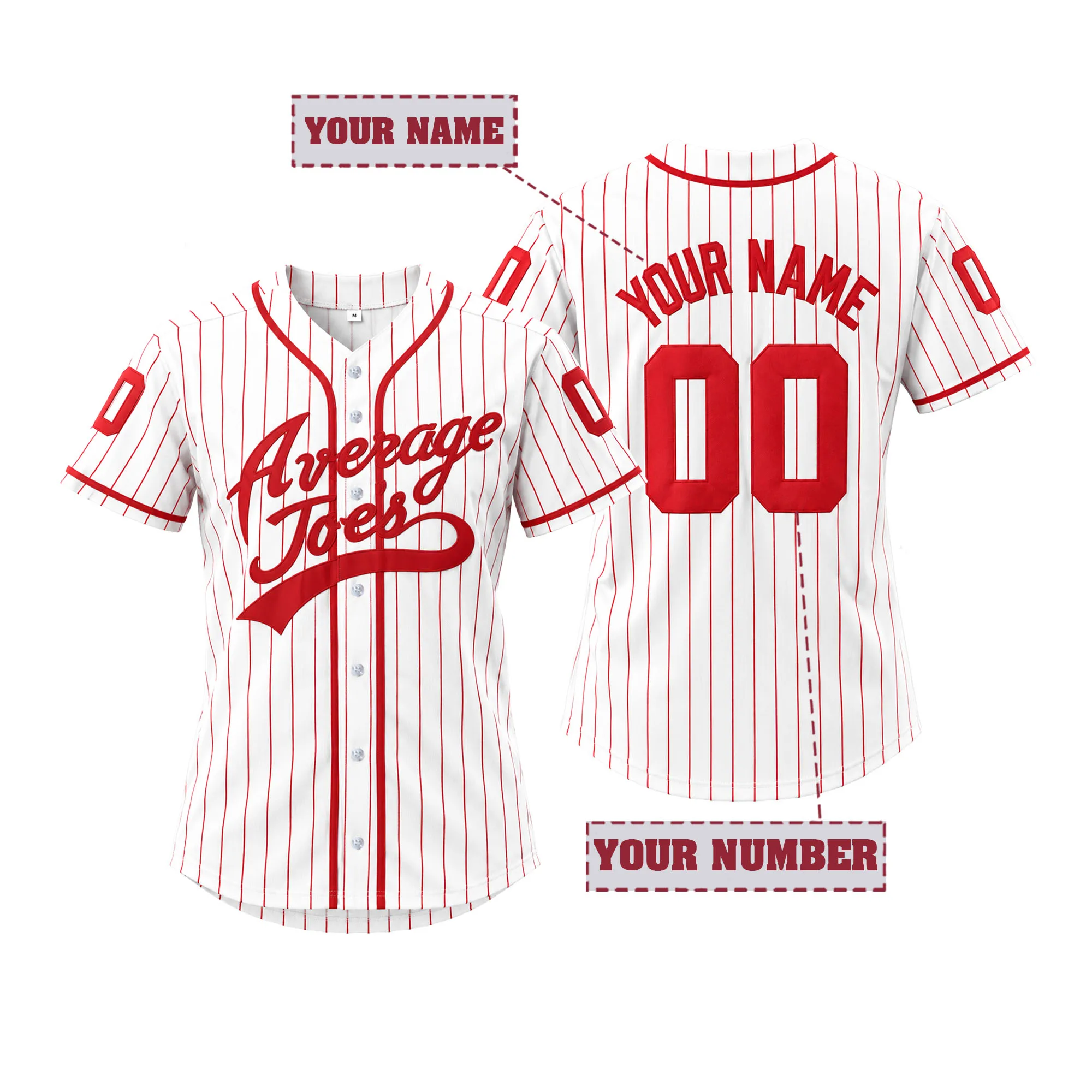 Average Joes Custom Embroidered Baseball Jersey Women Personalized Name Number V-Neck Sportswear