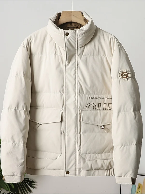 

Мужская повседневная теплая зимняя куртка-пуховик с воротником-стойкой, длинными рукавами, на молнии, из полиэфирного волокна, 83% полиэстер