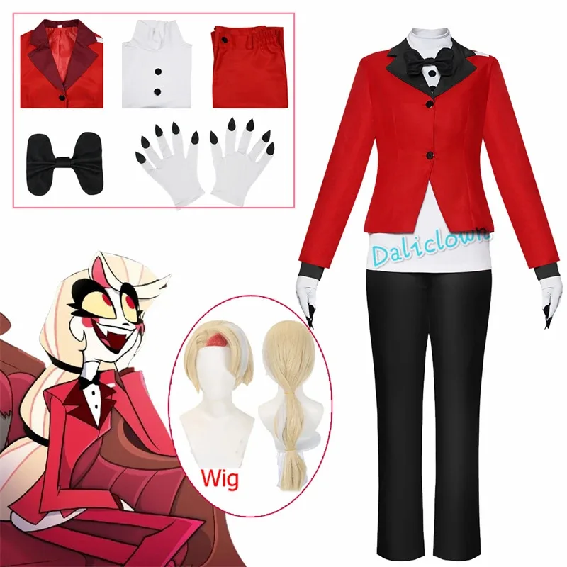 Disfraz de Anime Hazbin Cos Hotel Charlie Morningstar, traje rojo, chaqueta, peluca, ropa de fiesta de cumpleaños y Halloween, uniforme