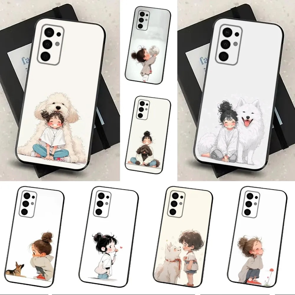 

Kid Girl Dog Cute Cartoon Phone Case For Samsung Galaxy A91,A80,A73,A72 ,A71,A53A52,A32 ,A31A22,A21s,A20,Black Cover