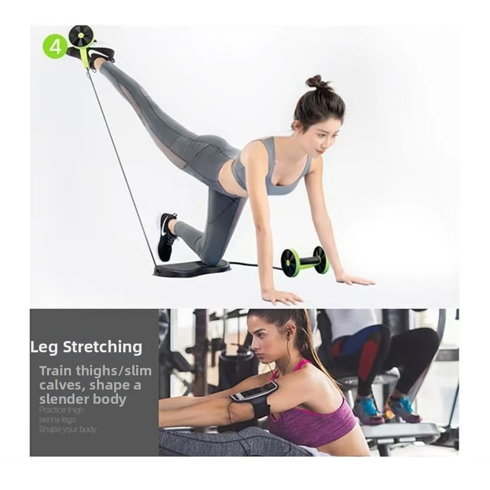 Double Roller Abdominal Muscle Trainer Knee Mat Resistance Bands Ab Roller Anti-slip No Noise Waist Slimming Device