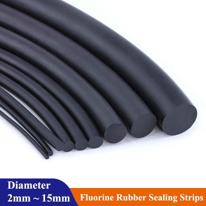 

1/5m Black Fluorine Rubber Strip Diameter 2/3/4/5/6/7/8/10/12/15mm Solid Round FKM High Temperature O-Ring Bar Seal Not Foaming