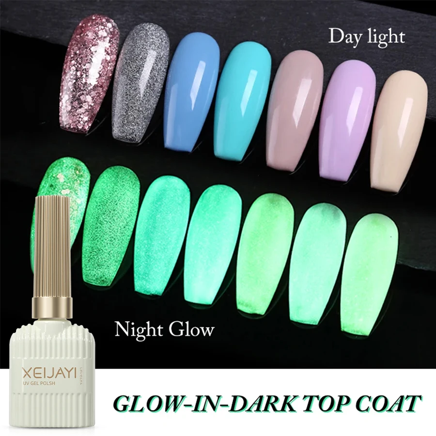 XEIJAYI 1PC 15ML Smalto per unghie gel che si illumina al buio - Top coat luminoso per manicure e fai da te in salone di casa - Lunga durata e durevole