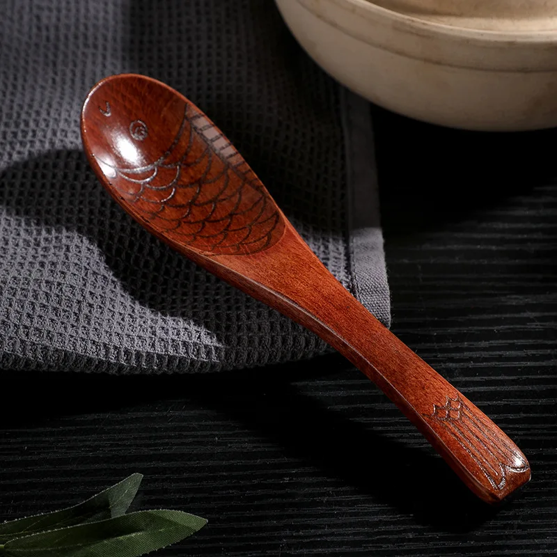 

Fish Spoon, Fish Every Year, Wooden Spoon, Hand-carved Nanmu Fish-shaped Spoon, Tableware Set