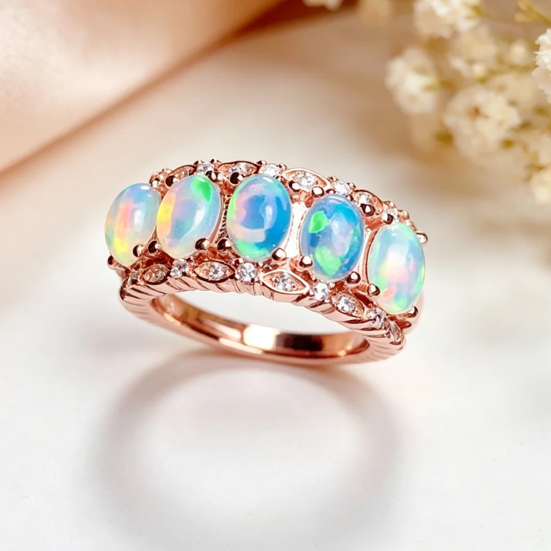 Designer Style Natural Opal Ring S925 Sterling Silver Inlay Deep Flame Color High Clarity Gem Elegant Minimalist Daily  Jewelry