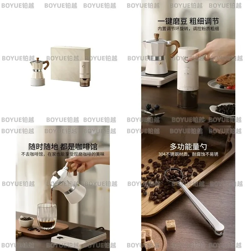 Moka Pot Coffee Maker Set Stovetop Espresso Brewer Manual Extraction Machine for Home Kitchen Brewing Three Piece Aluminum