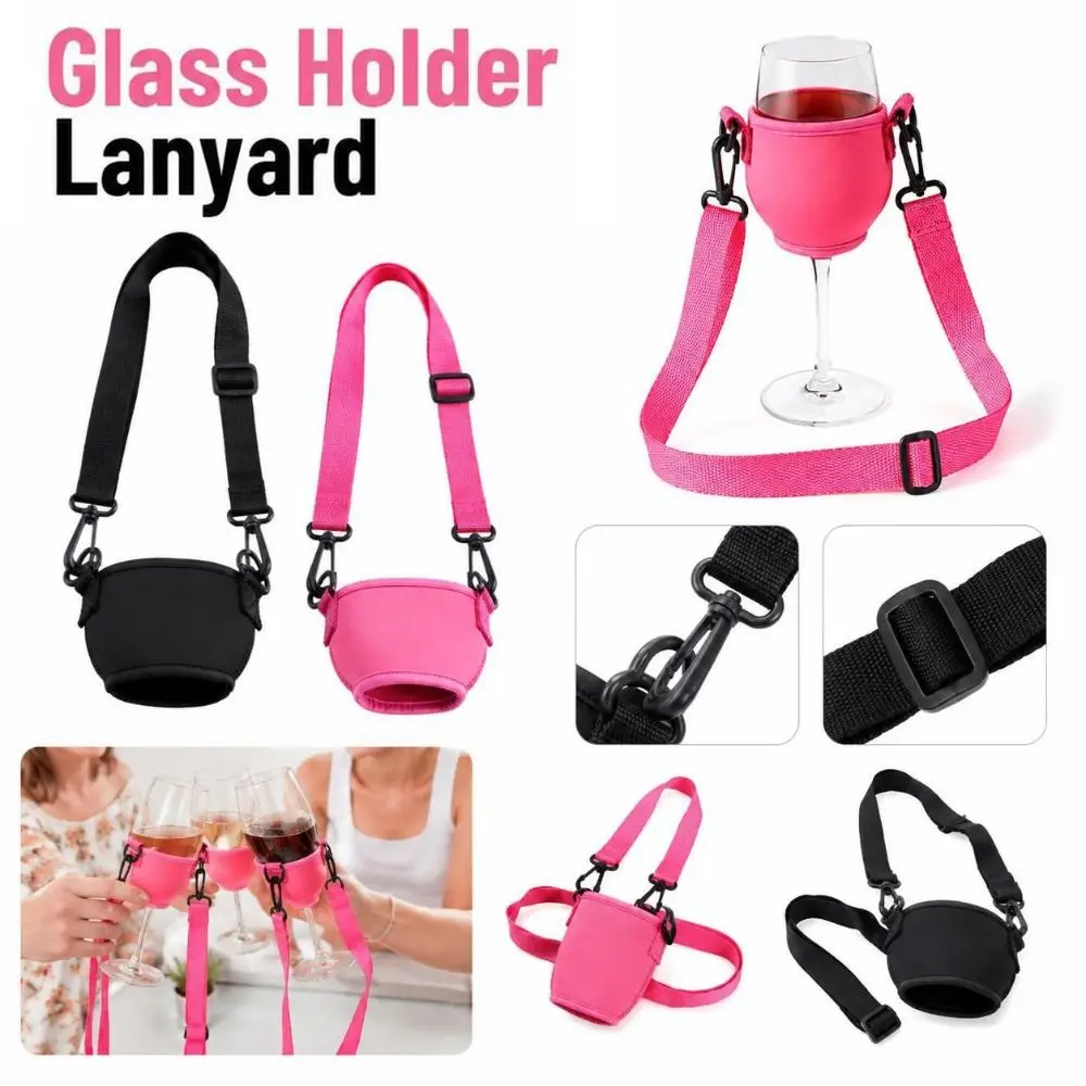 Adjustable Strap Glass Sleeve Holder Hands-Free Carrying Nylon Webbing Glass Holder Lanyard Portable Stemmed Glass Holder