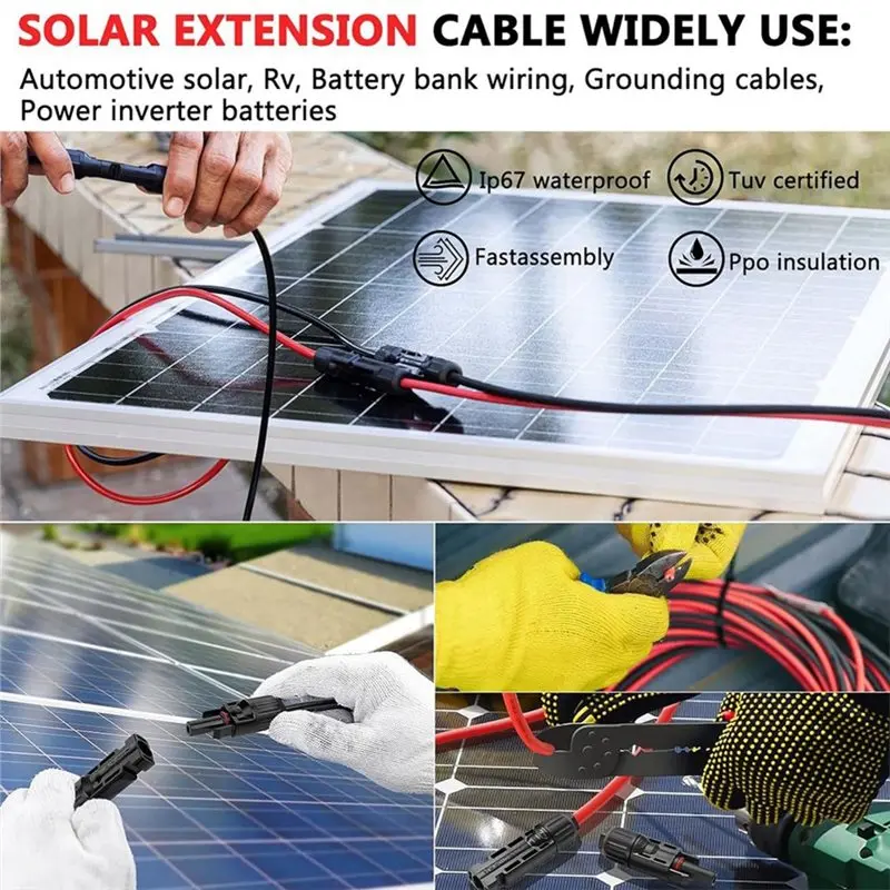 A76X-Solar Panel Extension Cable 1 Pair Red And Black Double Ends For Jakery/Renogy/Anker/Ecoflow