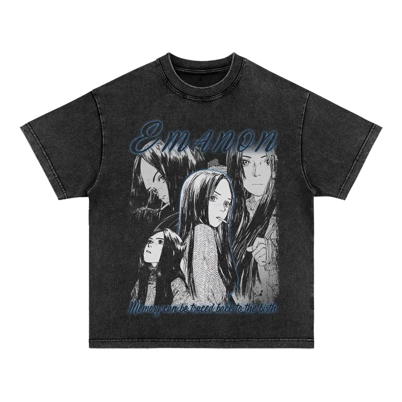 

In The Summer of 2025, Emma Nong Men's and Women's Short-sleeved Round-neck Washable Retro Street Anime Print T-shirts