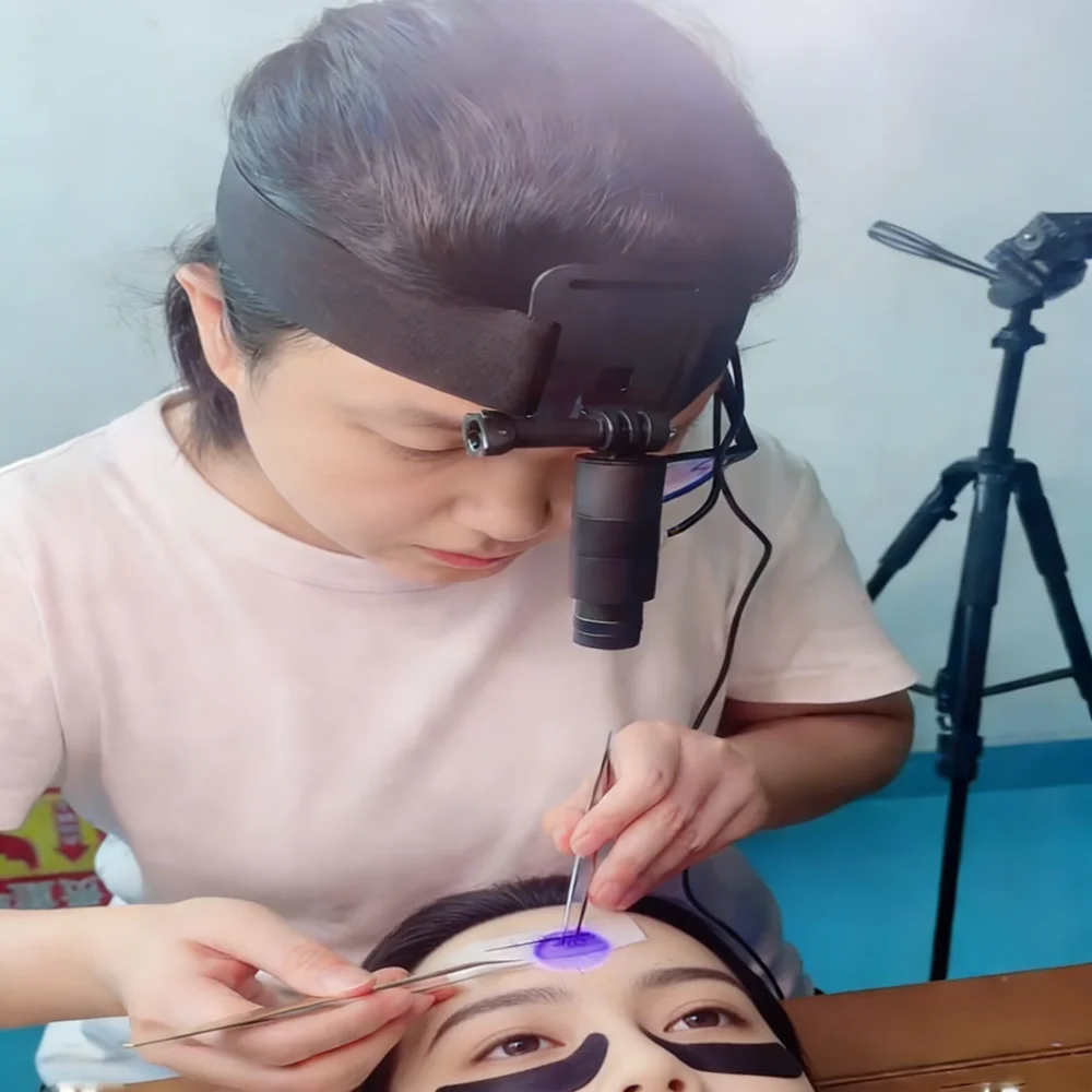 

Лампа для наращивания ресниц 6W с регулируемым фокусом, налобная, для маникюра, УФ-лампа для отверждения клея для накладных ресниц, 1/2 флакона клея