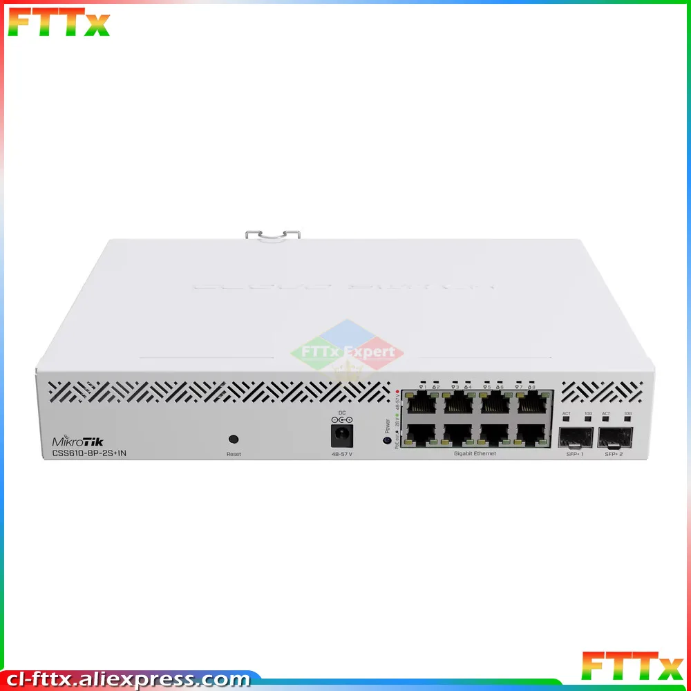 MikroTik CSS610-8P-2S+IN Switch POE de 48V con 8 puertos Gigabit PoE-out y 2 puertos 10 Gigabit SFP+