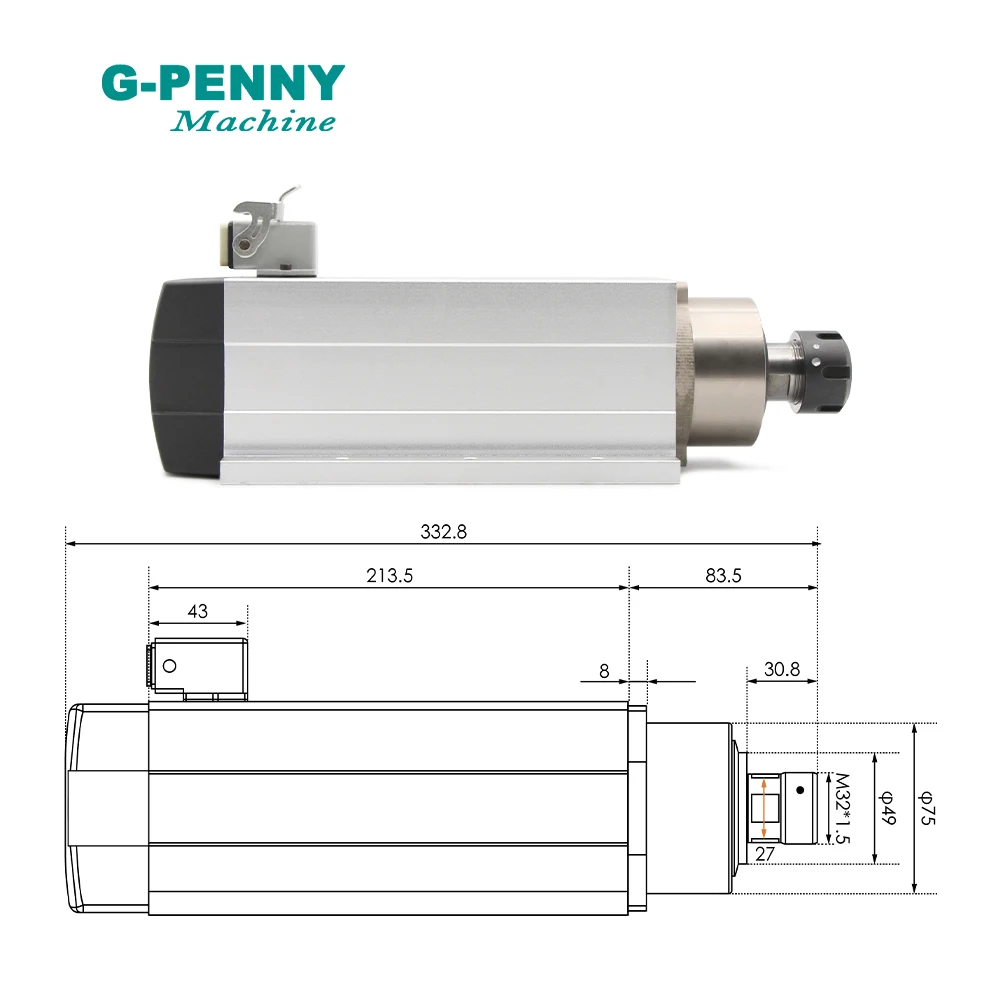 220V/380v 3.5KW 4bearings CNC Air Cooled Spindle Motor ER25 Air Cooling motor spindle ceramic ball bearing & 4kw inverter