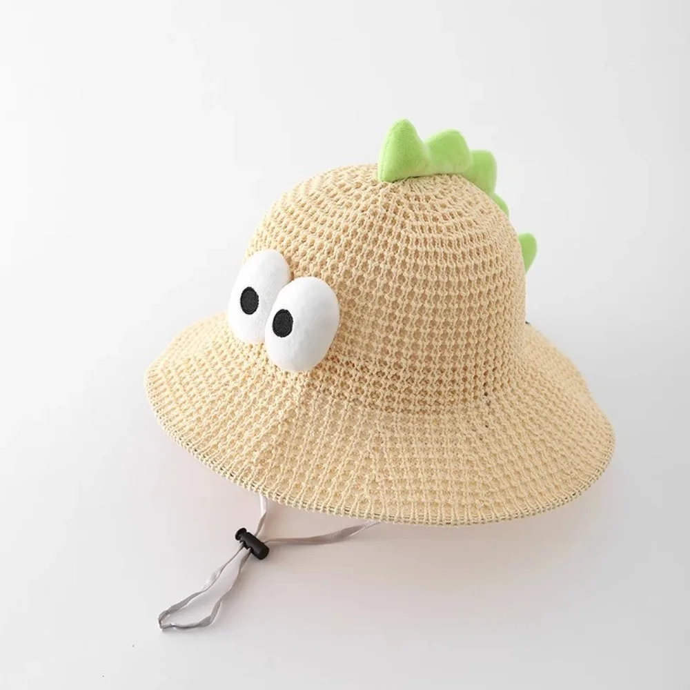 

Children's Fashion Thin Style Straw Caps Breathable Adjustable Fisherman Hats Cute Dinosaur Anti UV Straw Hat For 3-8 Years