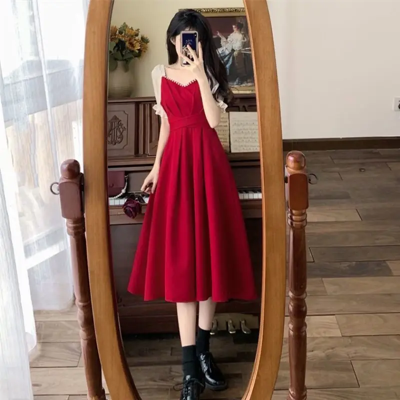 Retro Super Fairy Forest Style Plus Size Women's Dress Looks Slim Summer New Style Fashionable Waist Cinching Fat Western Style