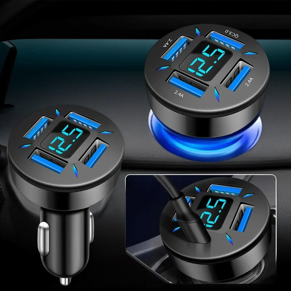 

4-портовое быстрое автомобильное зарядное устройство USB A/C — высокоскоростной зарядный адаптер мощностью 66 Вт для смартфонов (компактный)