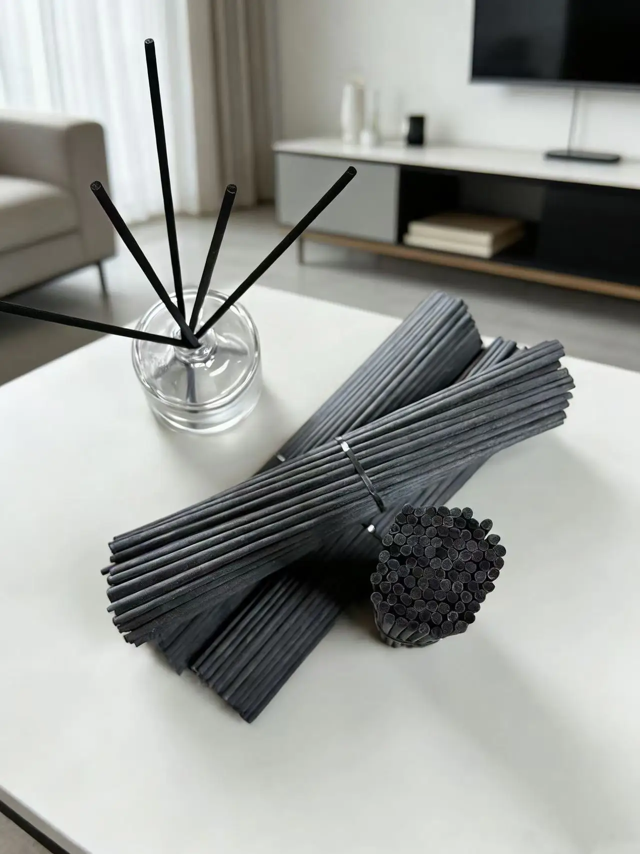 4MM XL40/35/30/25CM Black Fiber Diffuser Sticks for Home Decoration Aromatherapy, Essential Oil Diffusion Sticks