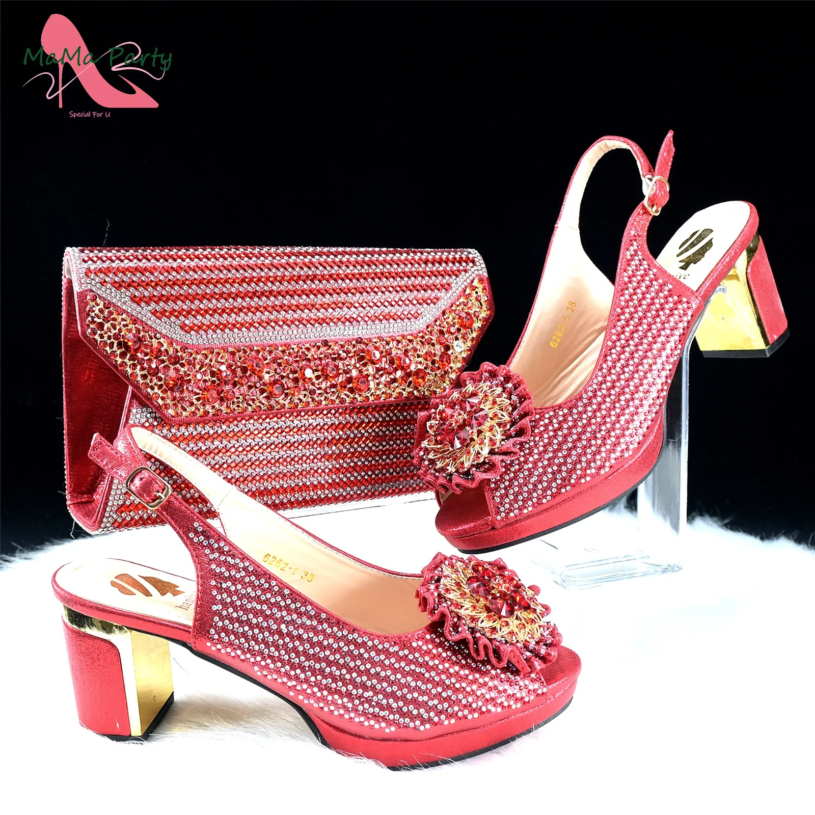 Novelty New Arrivals Young Girl Styl African Women Shoes and Bag Set in Red Color High Quality INS Hot Sale Classics Sandals