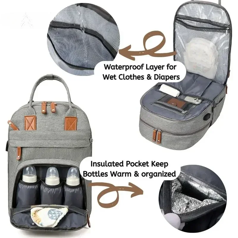 حقيبة ظهر للحفاضات المقاومة للماء للأم 2025 - سعة كبيرة ومتعددة الوظائف، مع وسادة تغيير وأشرطة لعربة الأطفال، معزولة للسفر #3