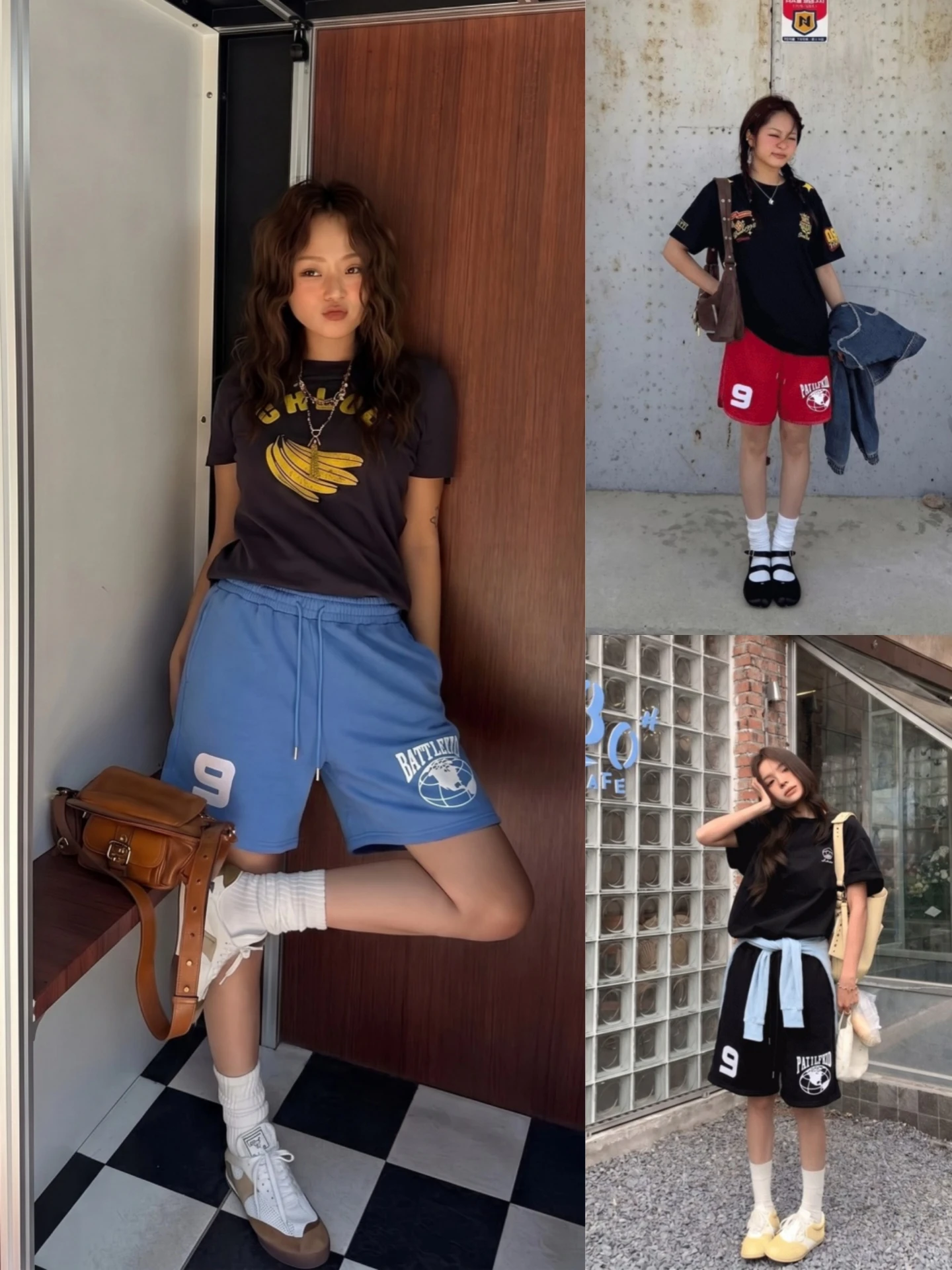 

American High Street Blue Wide Leg Short Pants Women's Summer New Dance Sport High Waist Loose Straight Casual Five-Point Pants