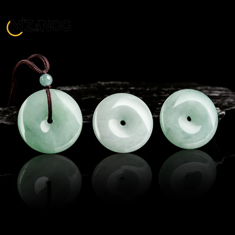 Natural A Goods Jadeite Light Oil Green Peace Buckle Pendant Ice Men's and Women's Jade Necklace Fashion Charm Jewelry Gift