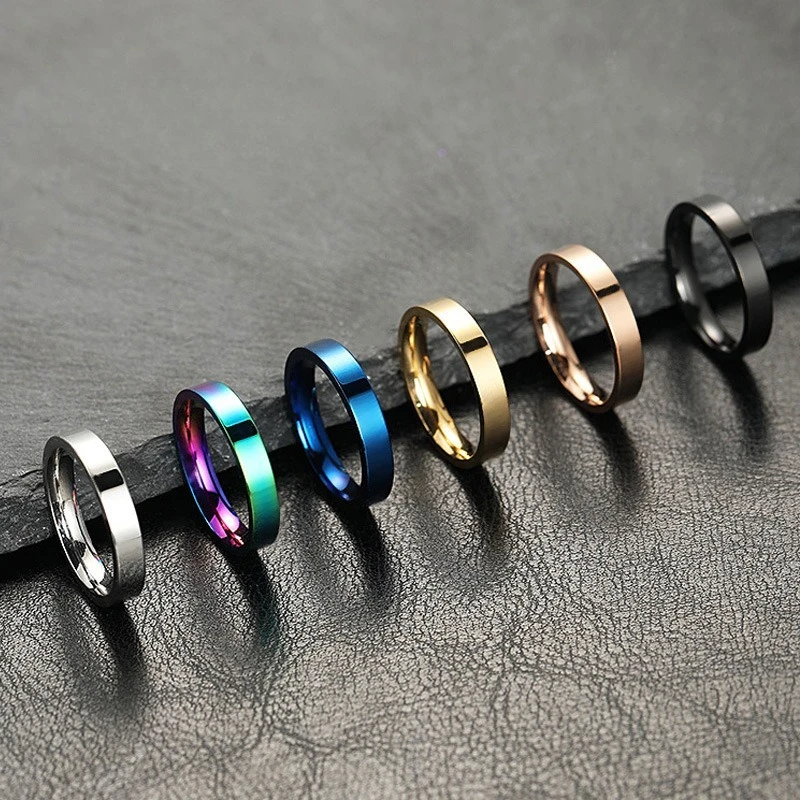 

Hot-selling Multi-color metal Ring Women's Non-fading Niche Design 4mm Bright Surface Plain Stainless Steel Jewelry Couple