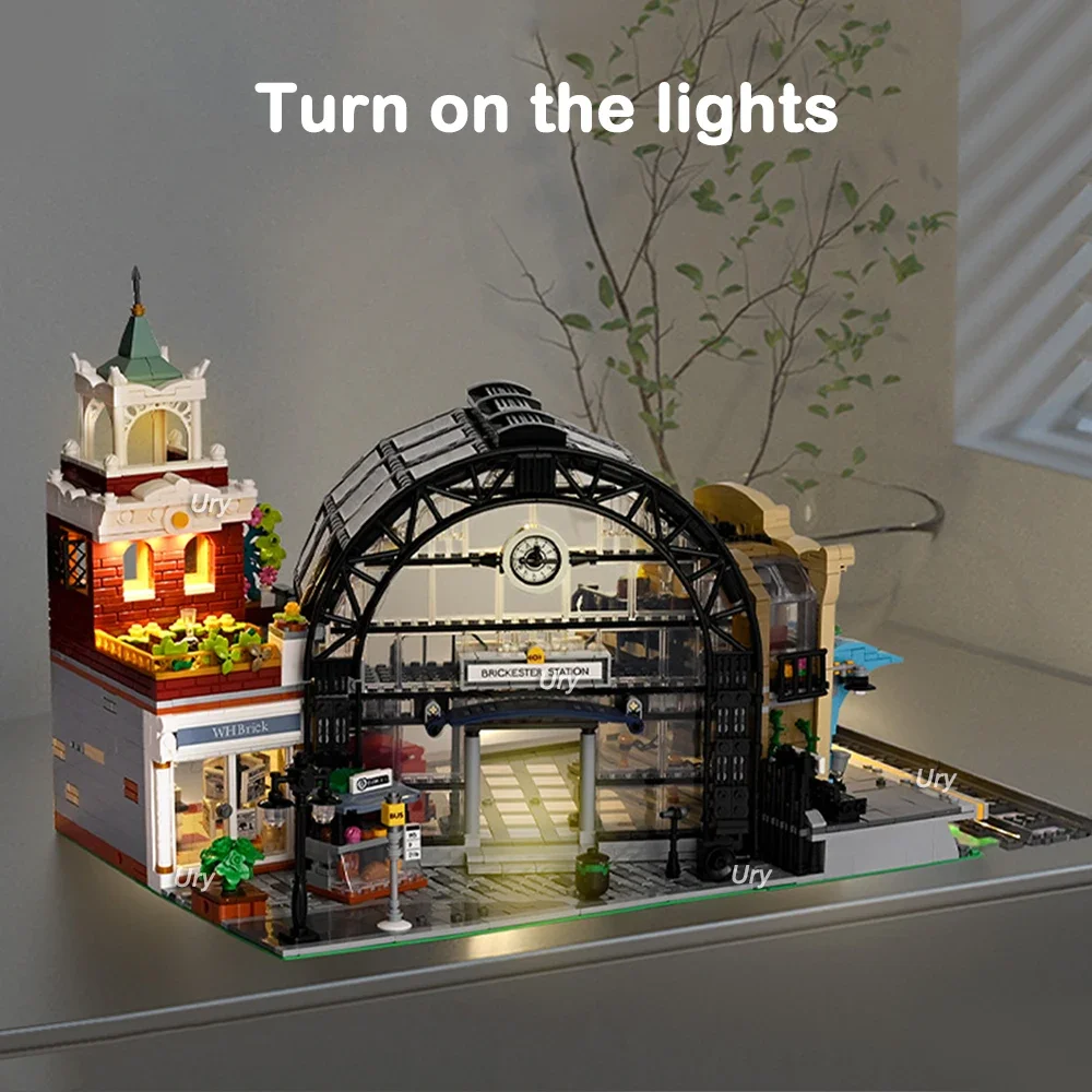 City Street View-décennie s de construction MOC 89154 pour enfants, idées de créateurs de gare, maison LED, modèle d'architecture modulaire, jouets cadeaux