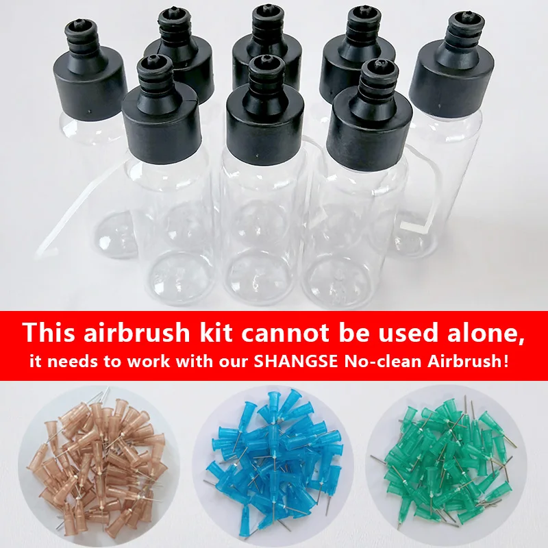 SHANGSE Airbrush Kit with 8pcs 50ml Paint Bottles & 0.2mm/0.3mm/0.5mm Disposable Nozzle No-Clean Air Brush Tool Spray Module Kit