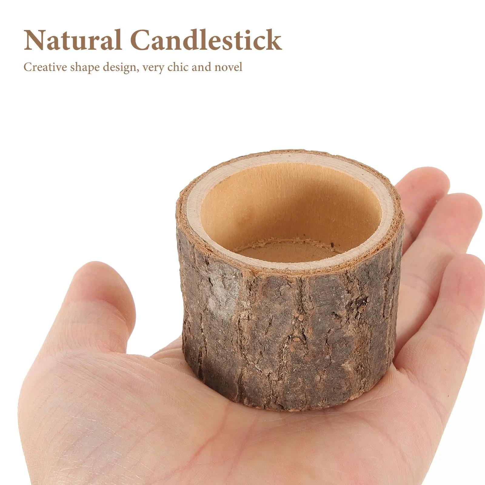5Pcs Wooden Candleholder Creative Shape Design for Home Wedding Christmas Party Decoration (Coffee) Natural Candlestick