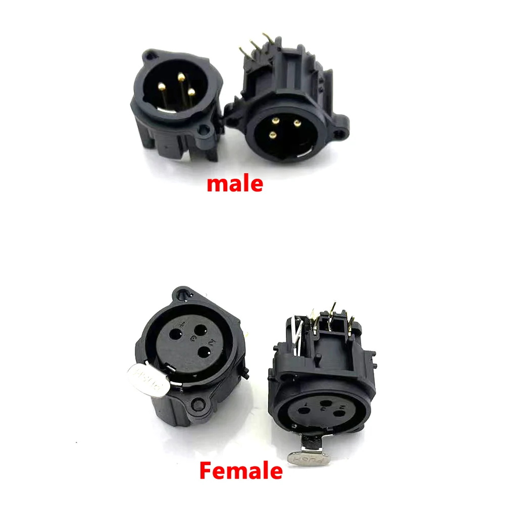 Conector de aguja doblada XLR para montaje en Panel de PCB, conector macho hembra de 3 pines, Forma cuadrada, chasis, adaptador XLR de 180 grados, 1 piezas