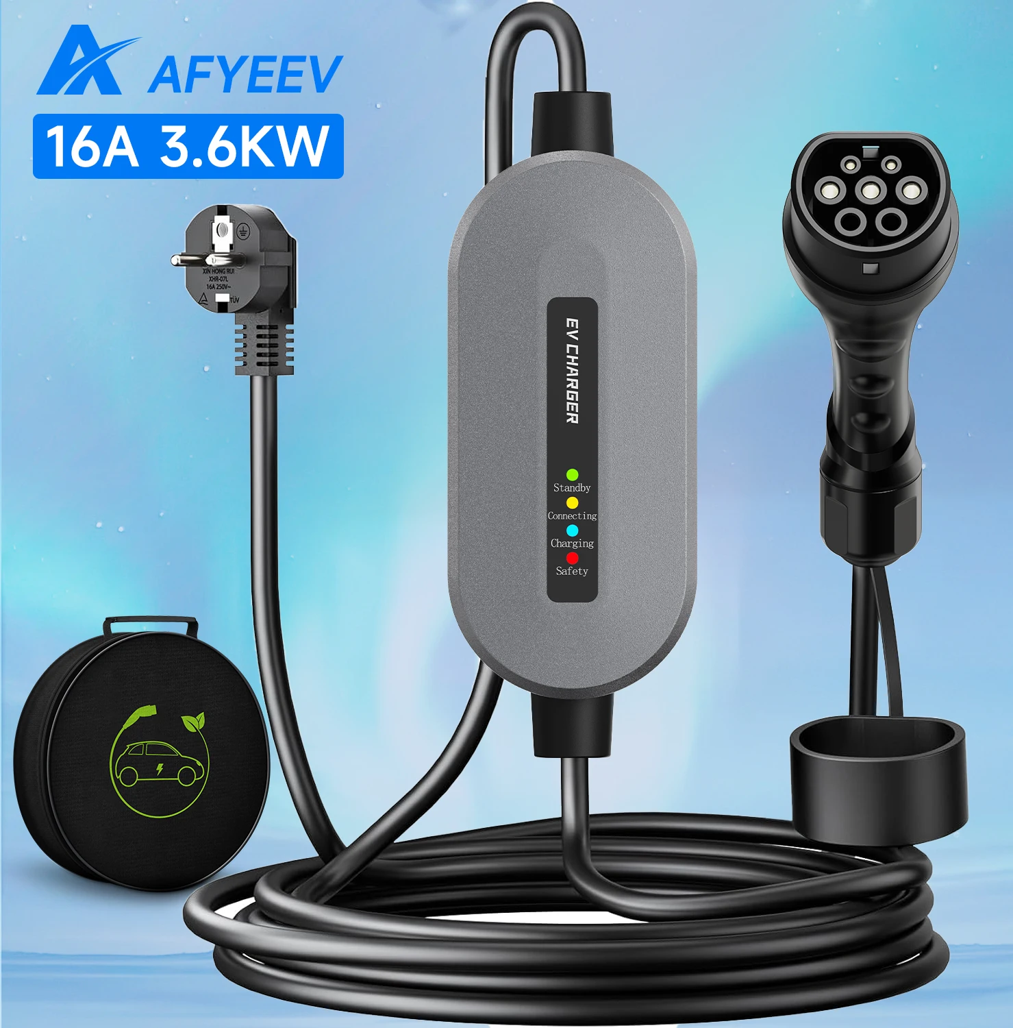 

AFYEEV EV Portable Charger Type2 / GB/T Plug Connector 16A 1Phase 3.5KW Type1 3.5m Wallbox Charging Station for Electric Vehicle