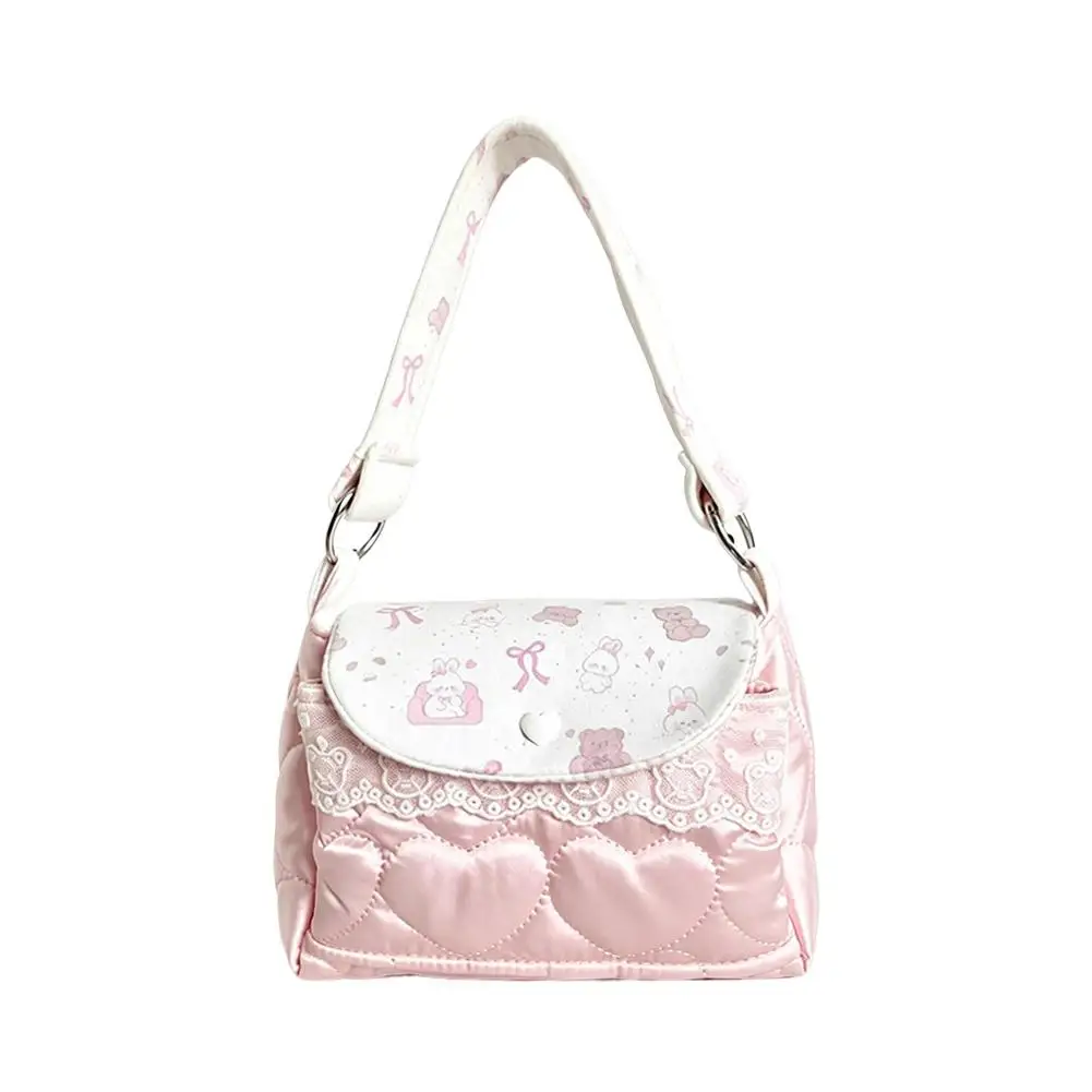 Kawaii Niedliche Bären-Schultertasche, Herz-Stepp-Handtasche, 3-lagiger Spitzen-Aufbewahrungsbeutel für Frauen und Mädchen, Handtasche im koreanischen Stil – Detail 1